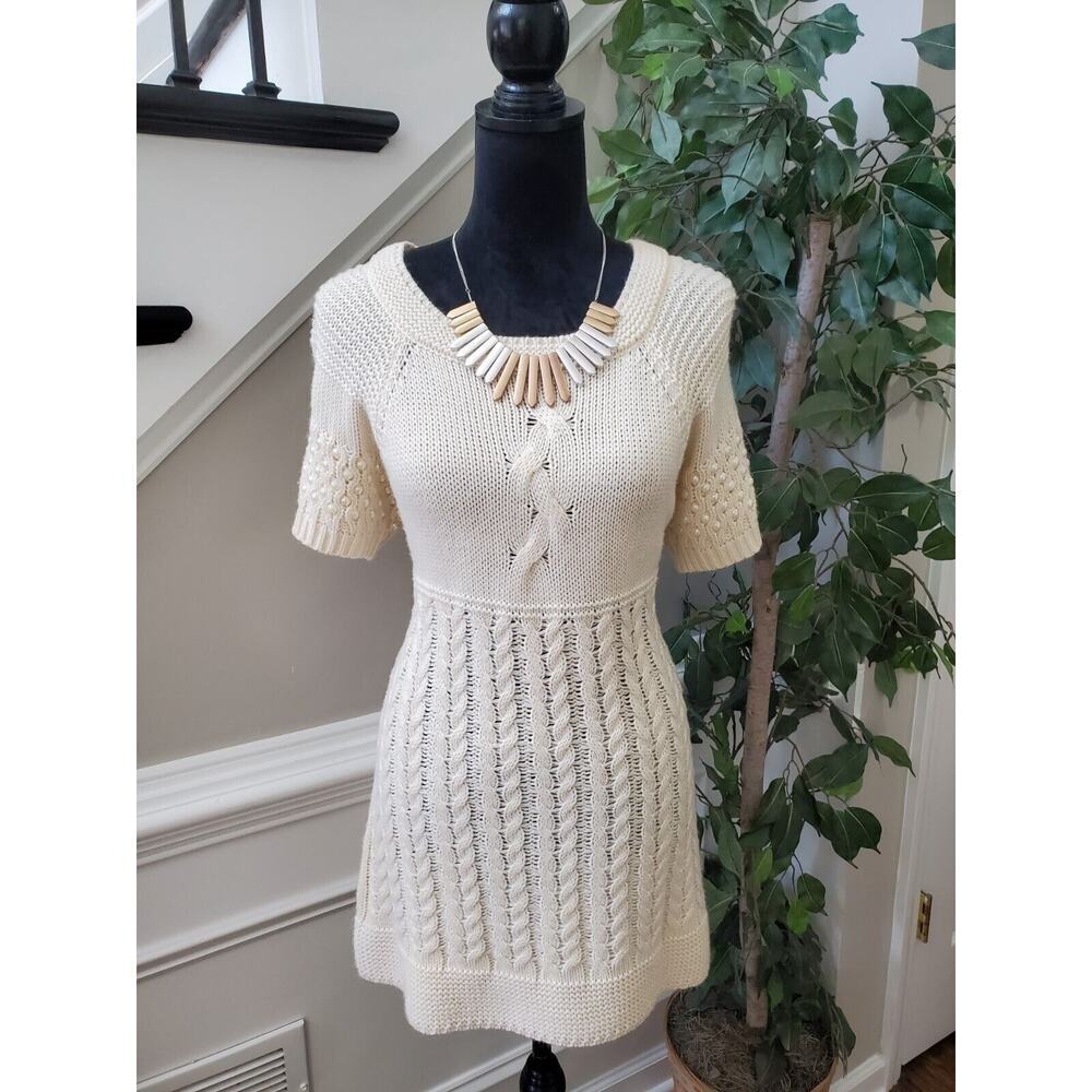 John Paul Richard Women's Beige Acrylic Round Neck Knee Length Sweater Dress XL